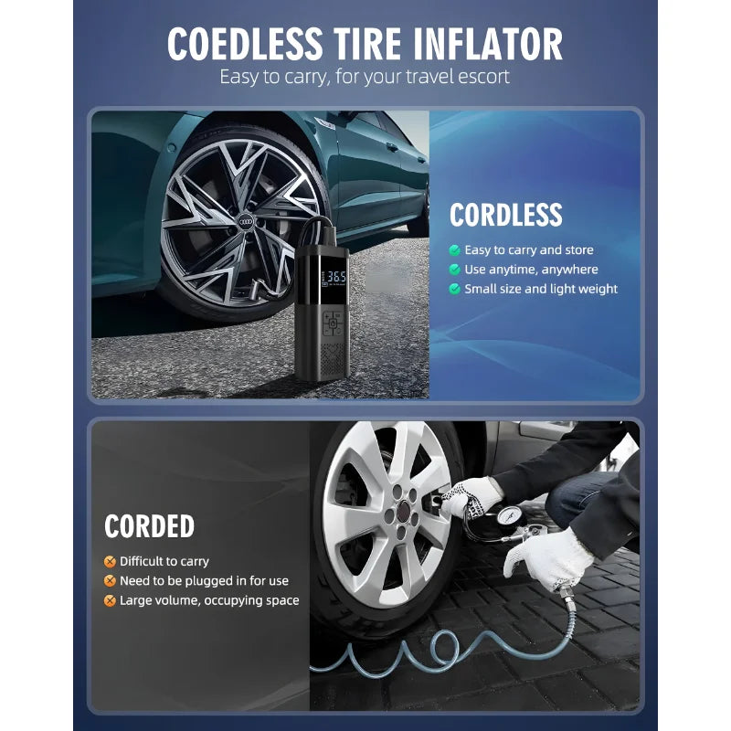 Cordless Tire Inflator with Digital Gauge and LED Light