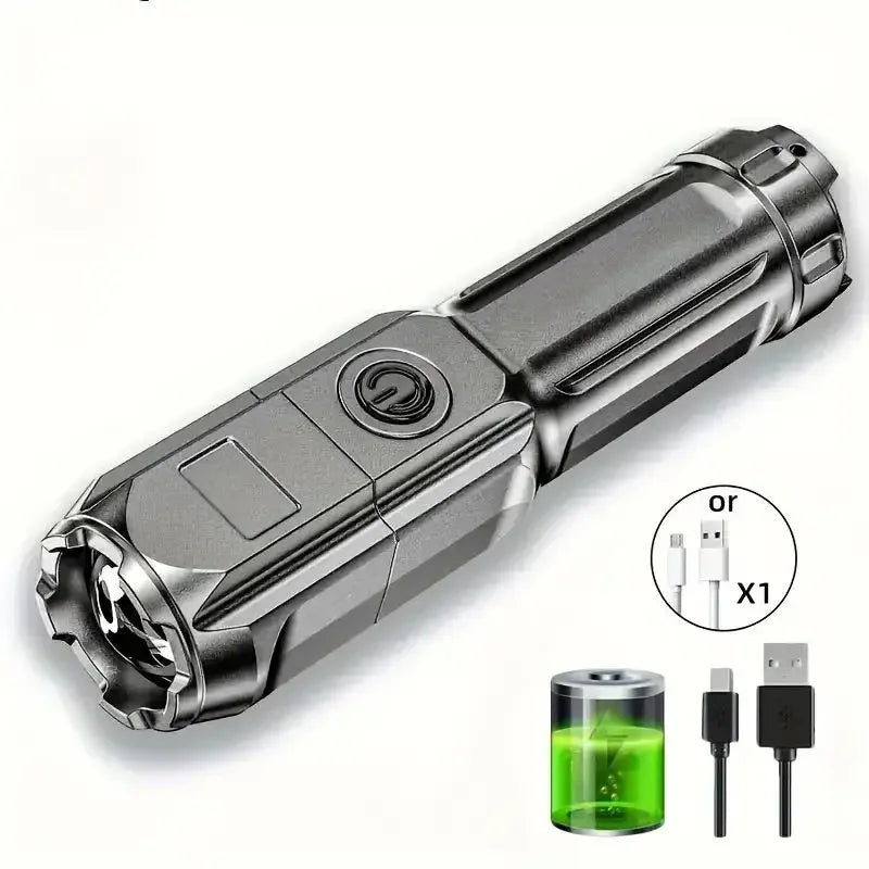 FT15 XPE LED Flashlight – USB Rechargeable, Zoomable, 100m Beam for Fishing, Hunting & Camping