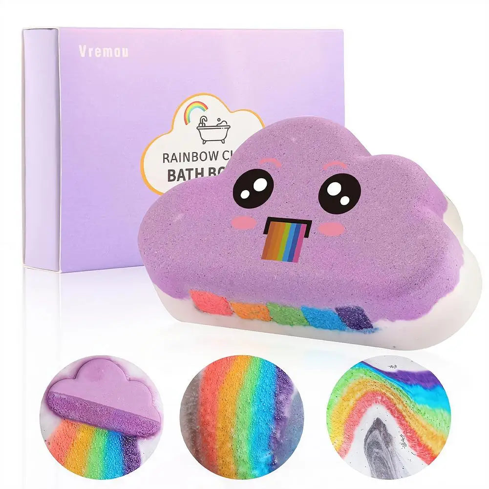 Rainbow Cloud Bath Bombs for Kids – Handmade Fizzy Spa Balls with Rainbow Colors & 4 Scents, Gift Set