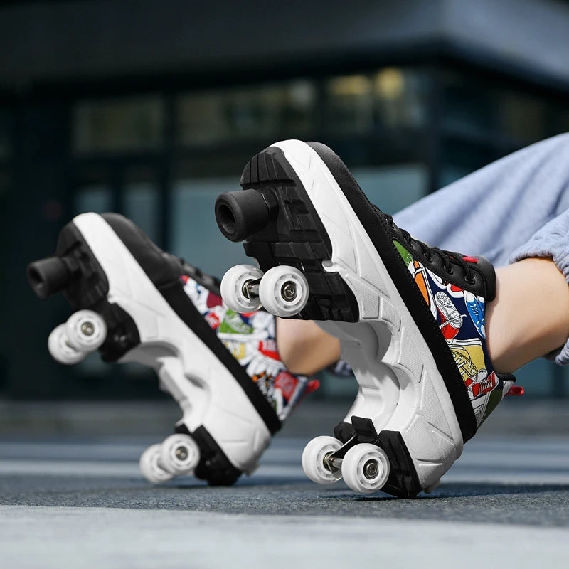 Fashionable 4-Wheel Roller Skate Shoes – Unisex Kids & Adult Outdoor Casual Wheeled Sneakers