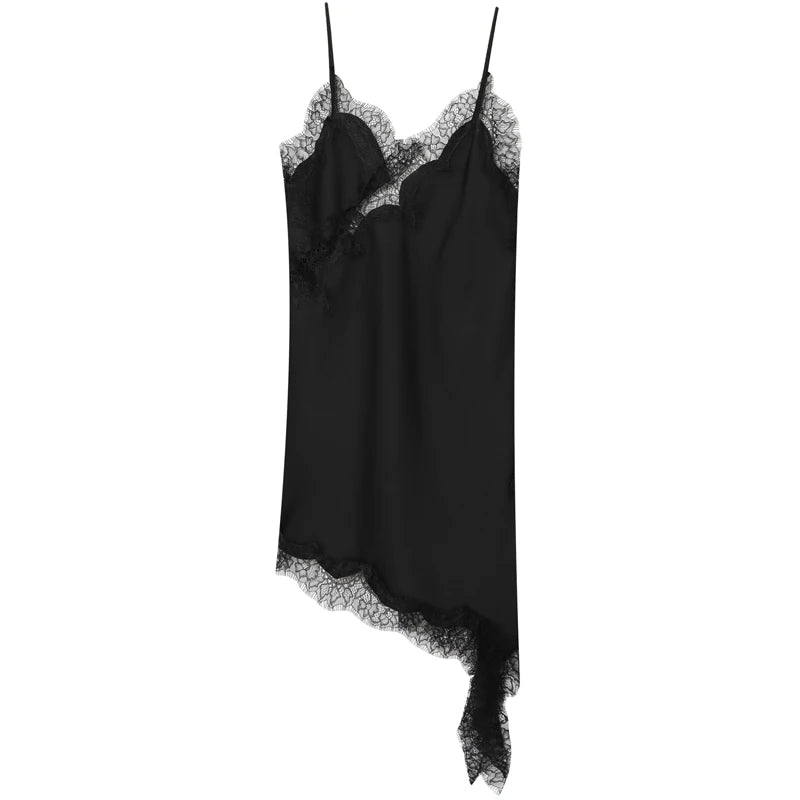 HXAO Lace Asymmetric Slip Mini Dress – Sexy Sleeveless Backless Evening Dress