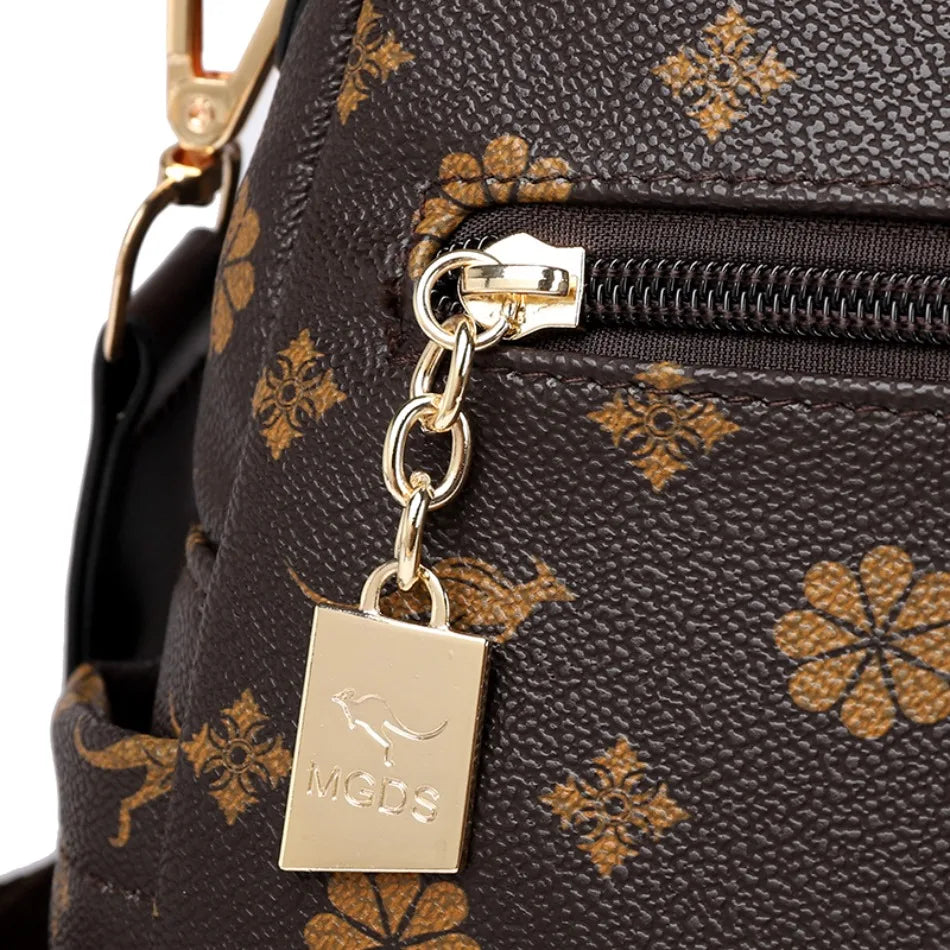 Women's Luxury Leather Backpack – Vintage Print Tassel Fashion Bag