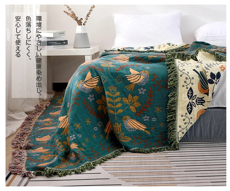 Boho Muslin Gauze Throw Blanket – Tassel Sofa Cover & Bedspread for Home, Adults & Kids