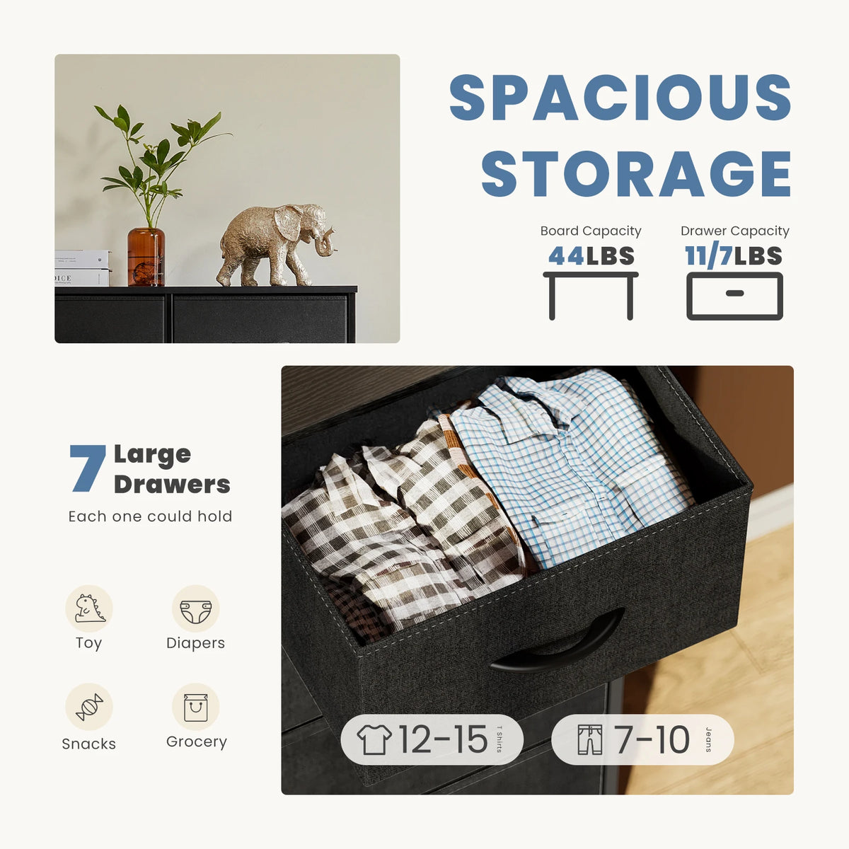 JHK 7-Drawer Dresser & Storage Chest – Fabric Drawers, Clothes Organizer for Bedroom & Living Room