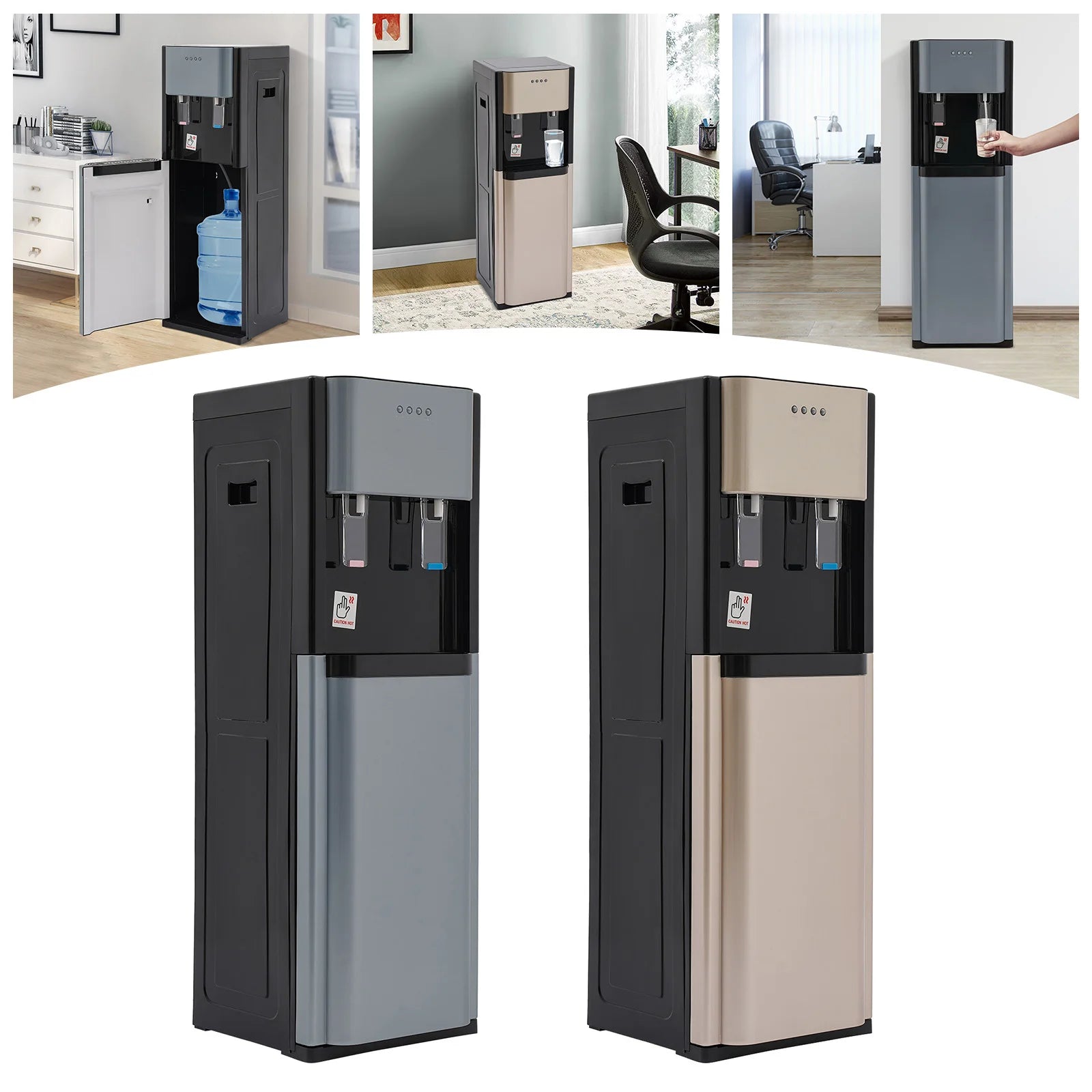 110V Bottom-Loading Water Dispenser — 304 Stainless Steel, Hot & Cold, Floor Standing | US Plug