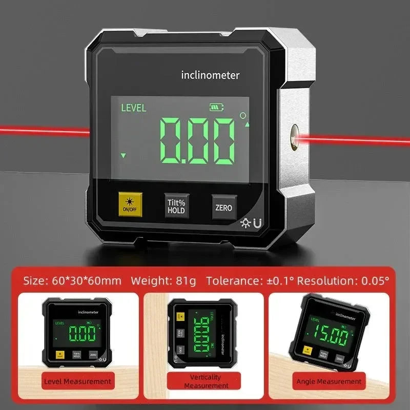 Digital Magnetic Angle Ruler & Inclinometer with Laser — Precision Protractor