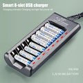 8-Slot USB NiMH AA/AAA Battery Charger – Fast Charging with Short Circuit Protection & USB Output