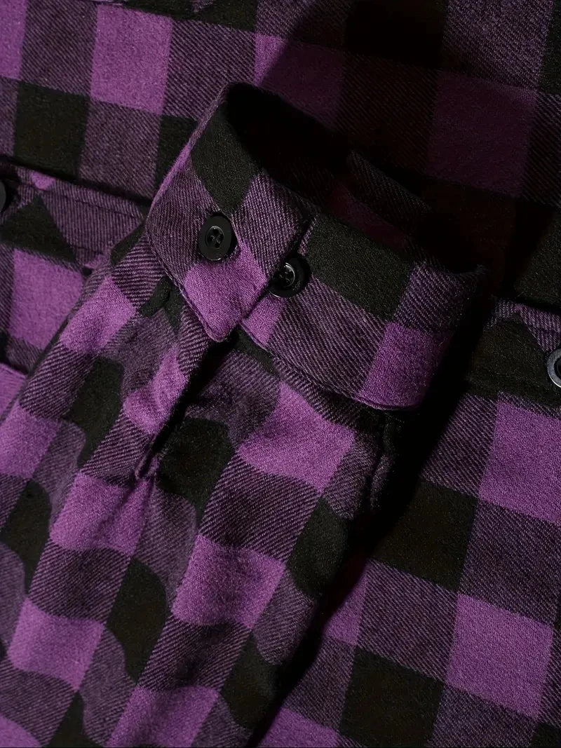 Men's Hooded Plaid Shirt Jacket – Casual Long-Sleeve Layer