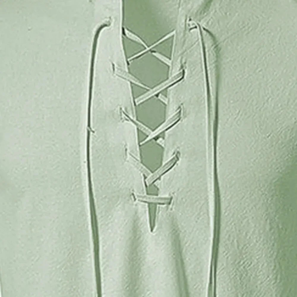 Men's Cotton Linen Drawstring Long Sleeve Shirt — Vintage Casual US Size Top