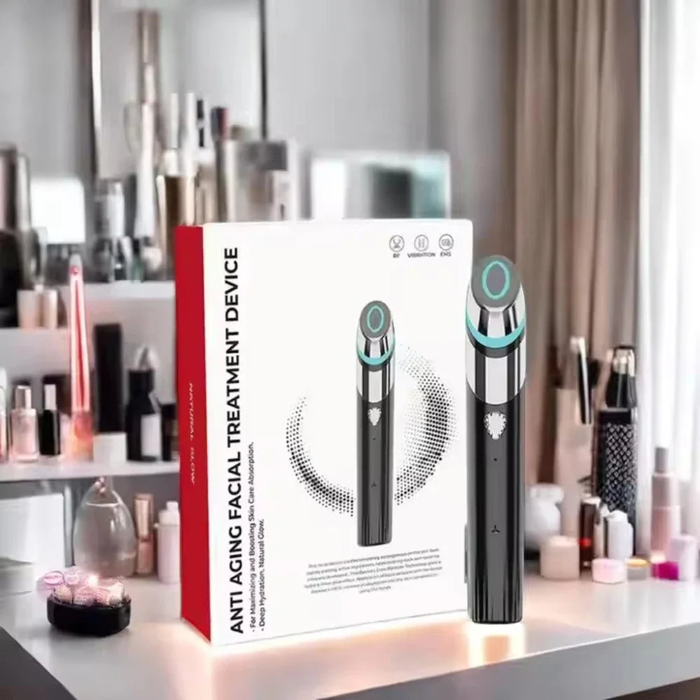 4-in-1 Microcurrent Skin Booster Wand – Red Light Therapy, Therapeutic Heat & Vibration Anti-Aging Face Tool
