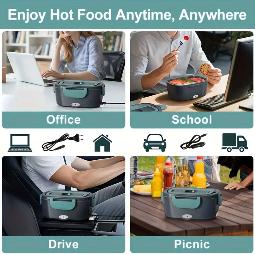Electric Lunch Box Food Heater — Double Compartment Portable Warmer for Home, Car & Camping (110V-240V / 12V-24V)