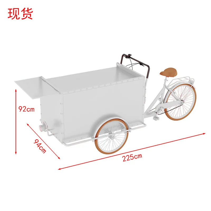 Custom Commercial Ice Cooler Cart Tricycle – Stainless Steel Freezer Bicycle for Snacks & Candy