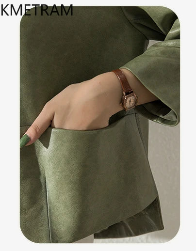 Women's Sheepskin Leather Jacket – Black or Matcha