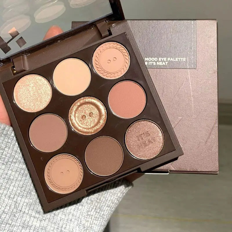 9-Color Knit Button Eyeshadow Palette — Pearl, Matte & Earth Tones