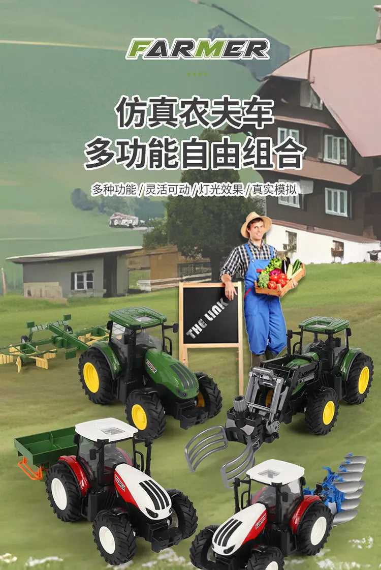 Farm Tractor Toy with Trailer & Accessories – Simulation Farmer Vehicle Set for Kids