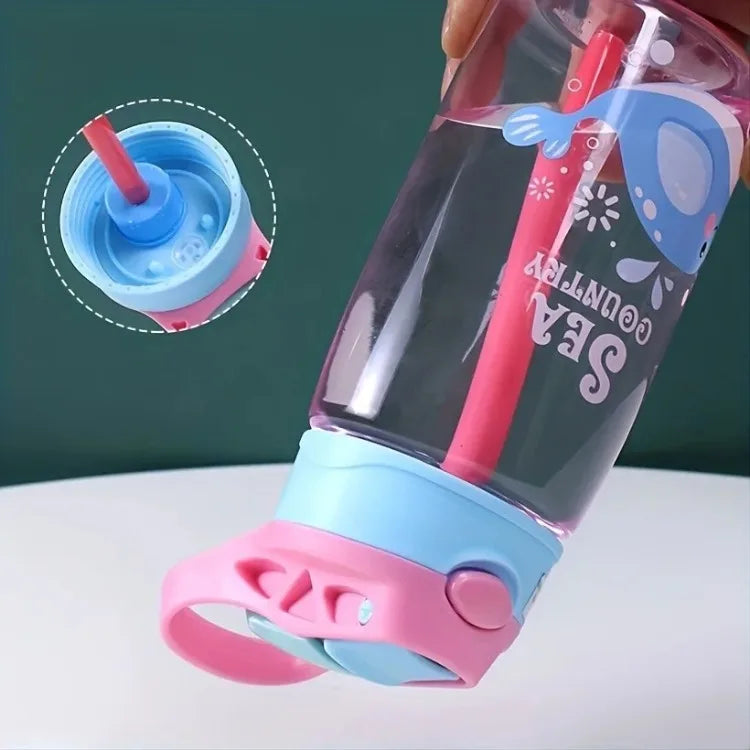 480ml Kids Cartoon Straw Sippy Cup – Portable Leakproof Handgrip Water Bottle for Outdoor Sports