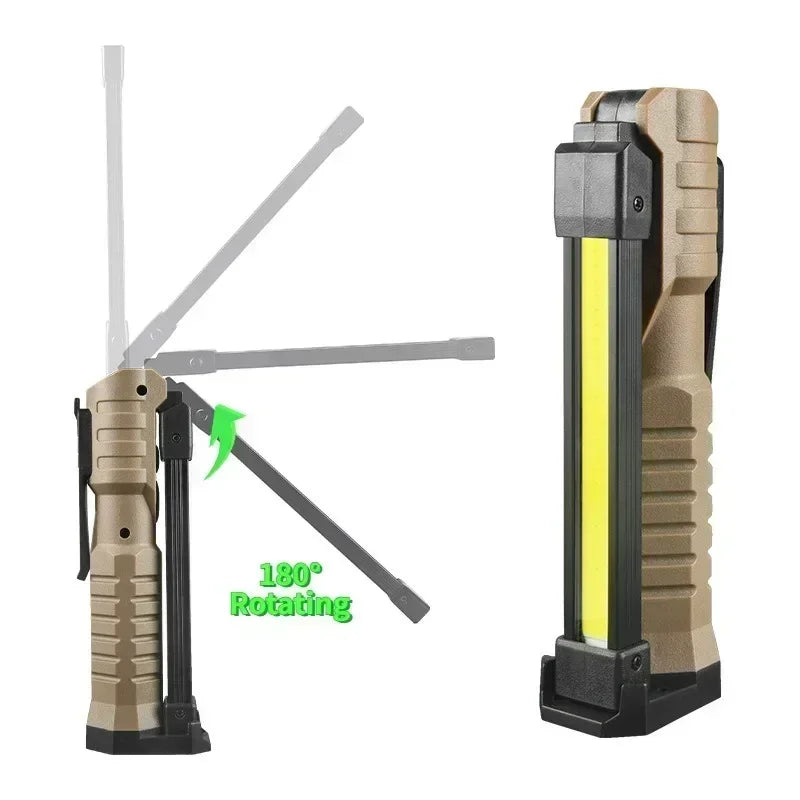 Folding COB+XPE LED Work Light – USB Rechargeable, 180° Foldable, Magnetic Base, Hook, Red SOS, Car Repair