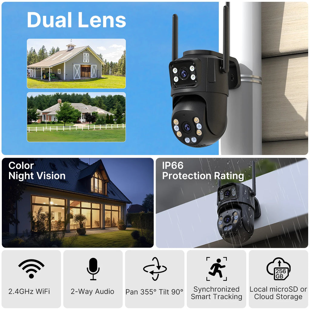 8MP Dual Lens WiFi PTZ Outdoor Security Camera – AI Auto Tracking, Color Night Vision, 2-Way Audio