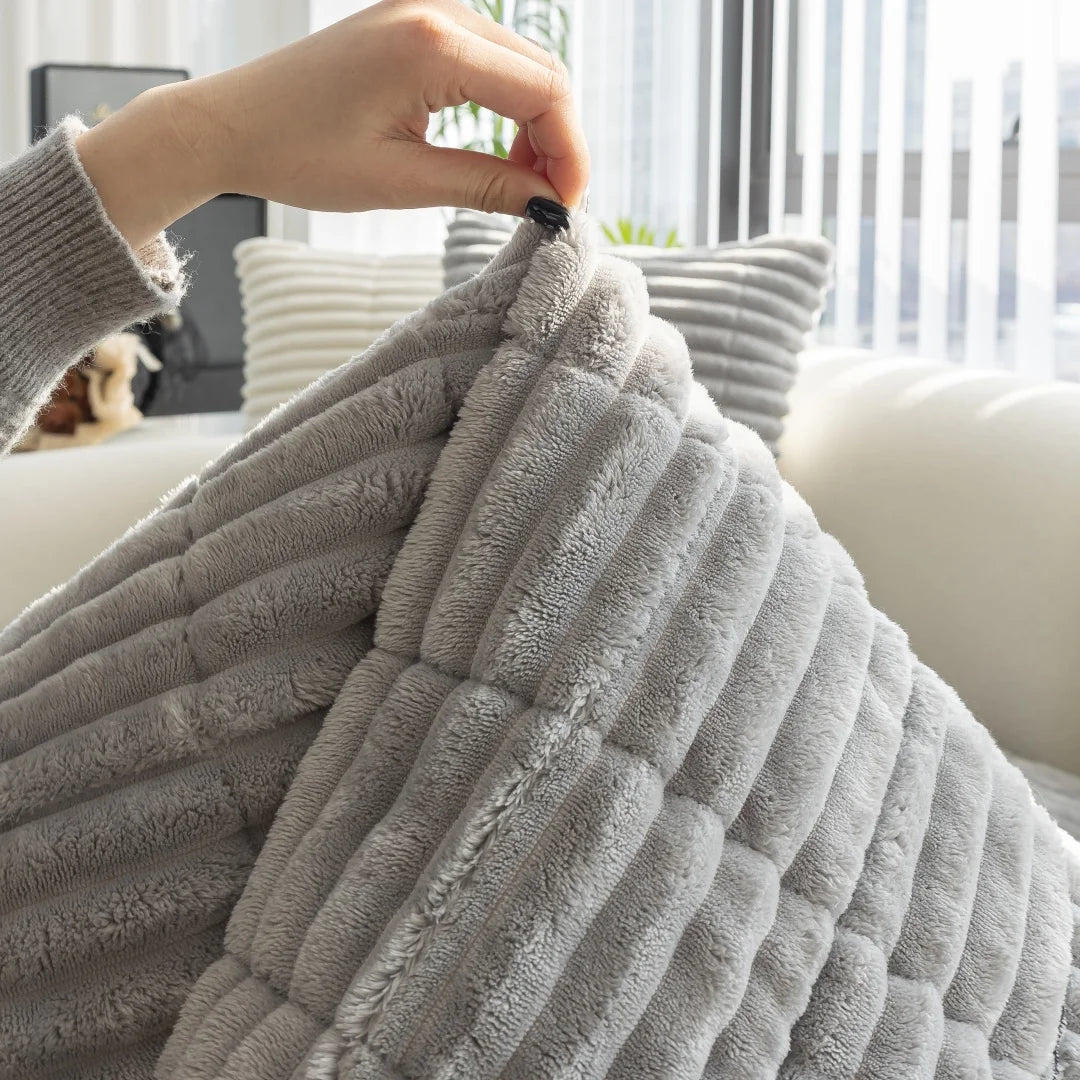 Quilted Stripe Flannel Sofa Pad – Thickened Winter Sofa Cover, Slipcover & Multiuse Sofa Towel
