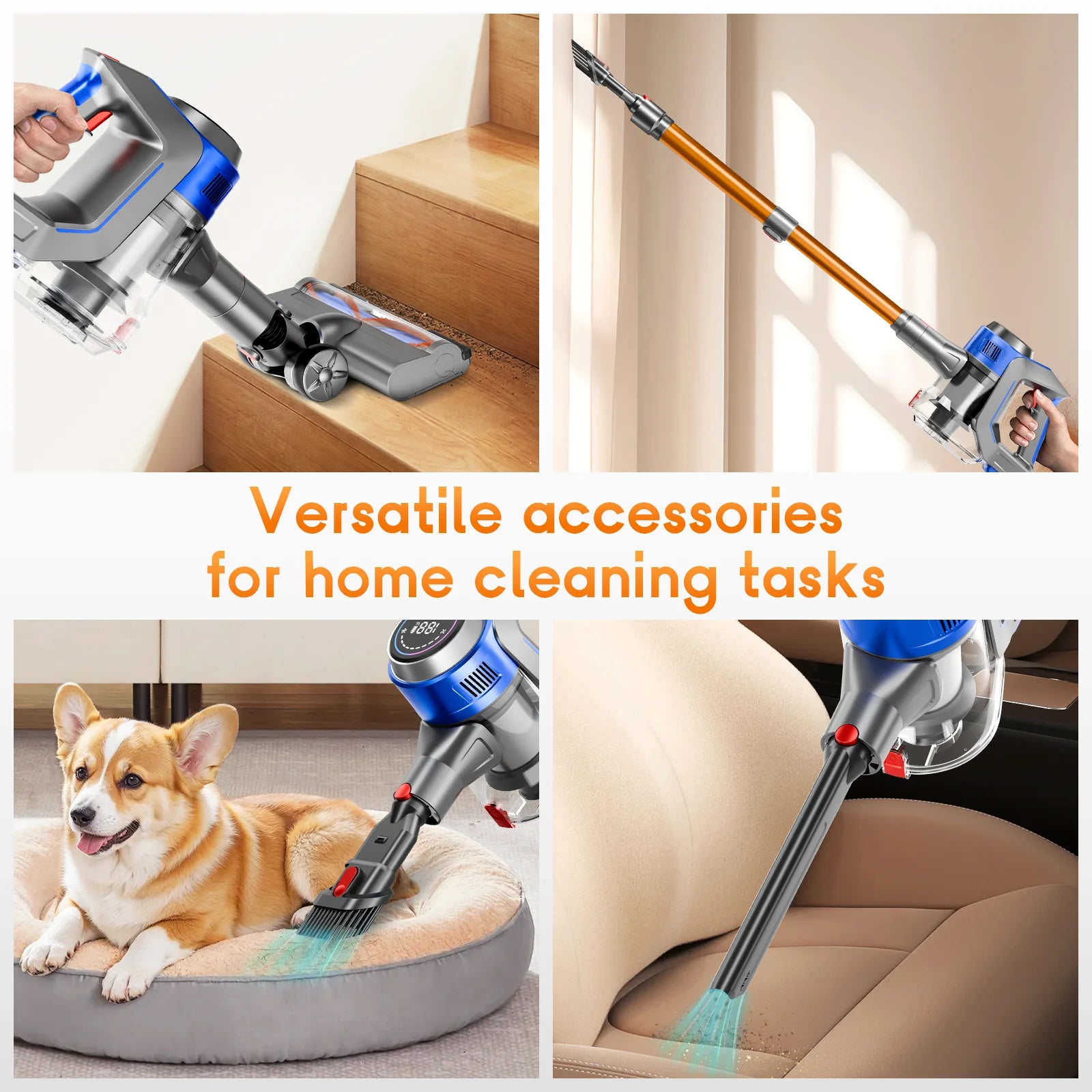 Honki 78KPA Cordless Vacuum Cleaner — LED High Power Wet & Dry Handheld for Pet Hair & Carpet
