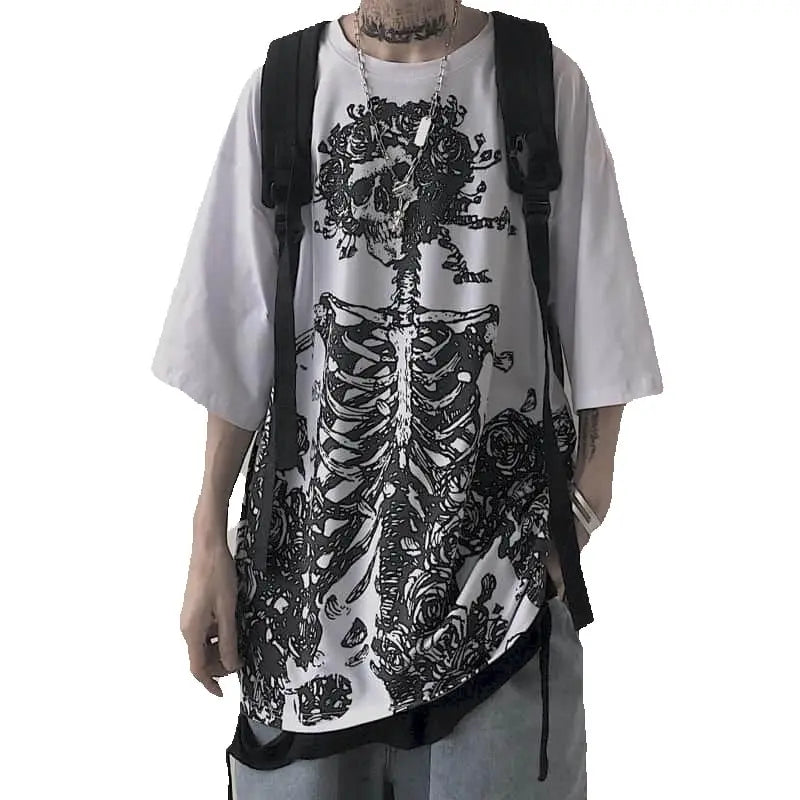 Men's Gothic Skull Oversized T-Shirt — Dark Anime Vintage Streetwear Tee