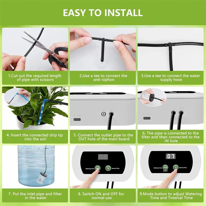 Automatic Plant Watering System – 1800mAh USB-C Irrigation Controller, Customizable Schedule