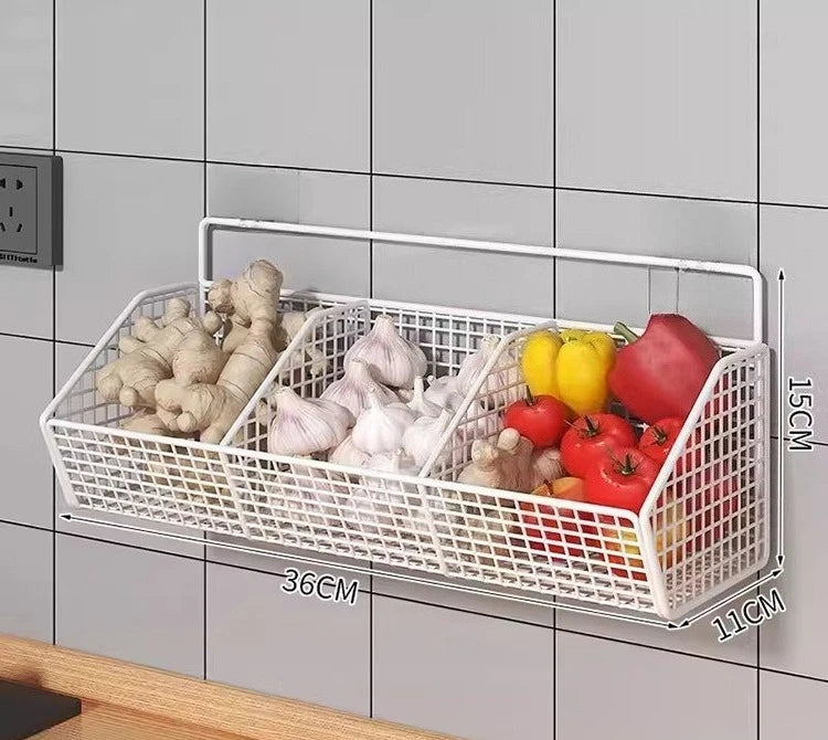 Wall-Mounted Kitchen Storage Rack — Vegetables, Fruits, Spice & Condiment Organizer Shelf