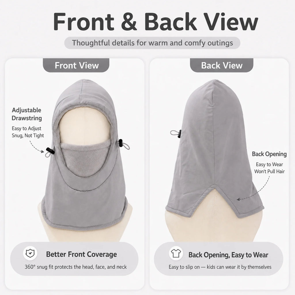 Kids' Fleece Winter Hood with Face and Neck Cover