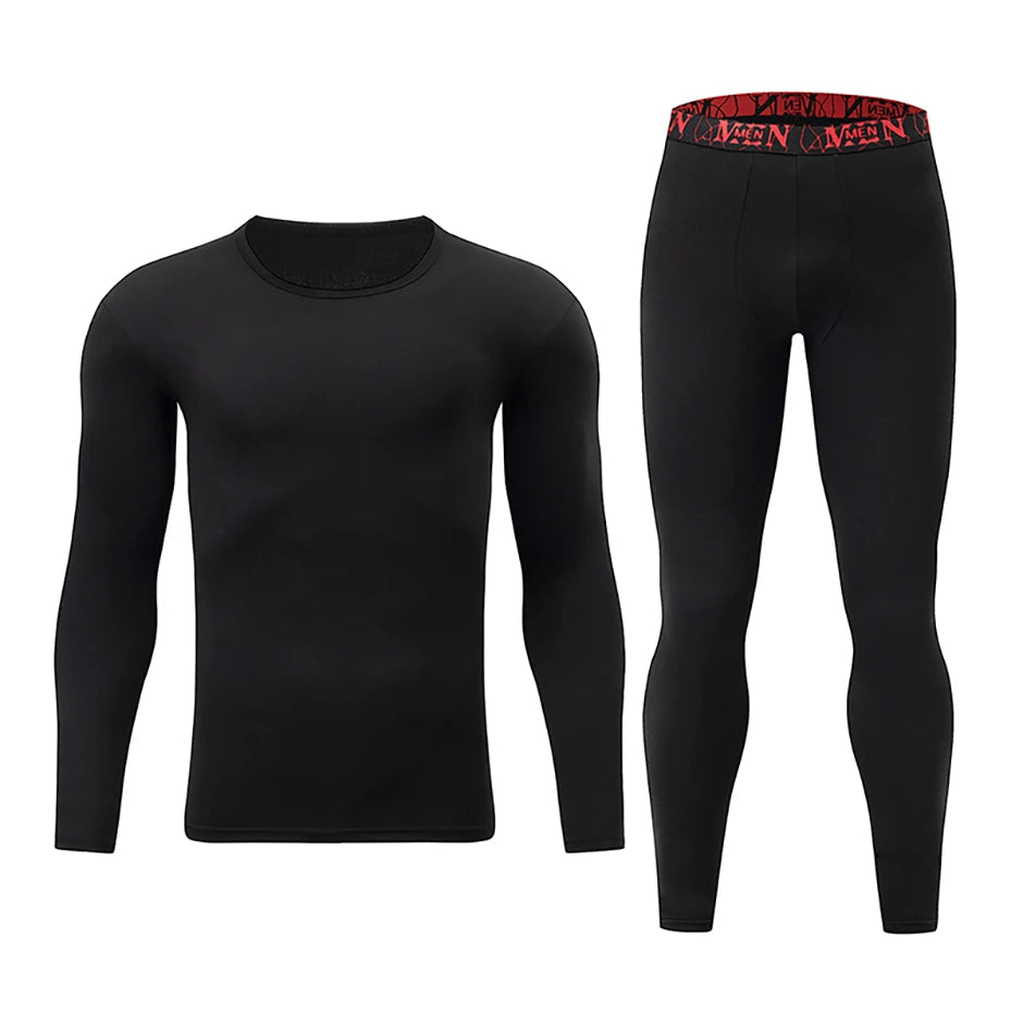 Men's Printed Thermal Underwear Set – 2-Piece Round Neck Sports Suit