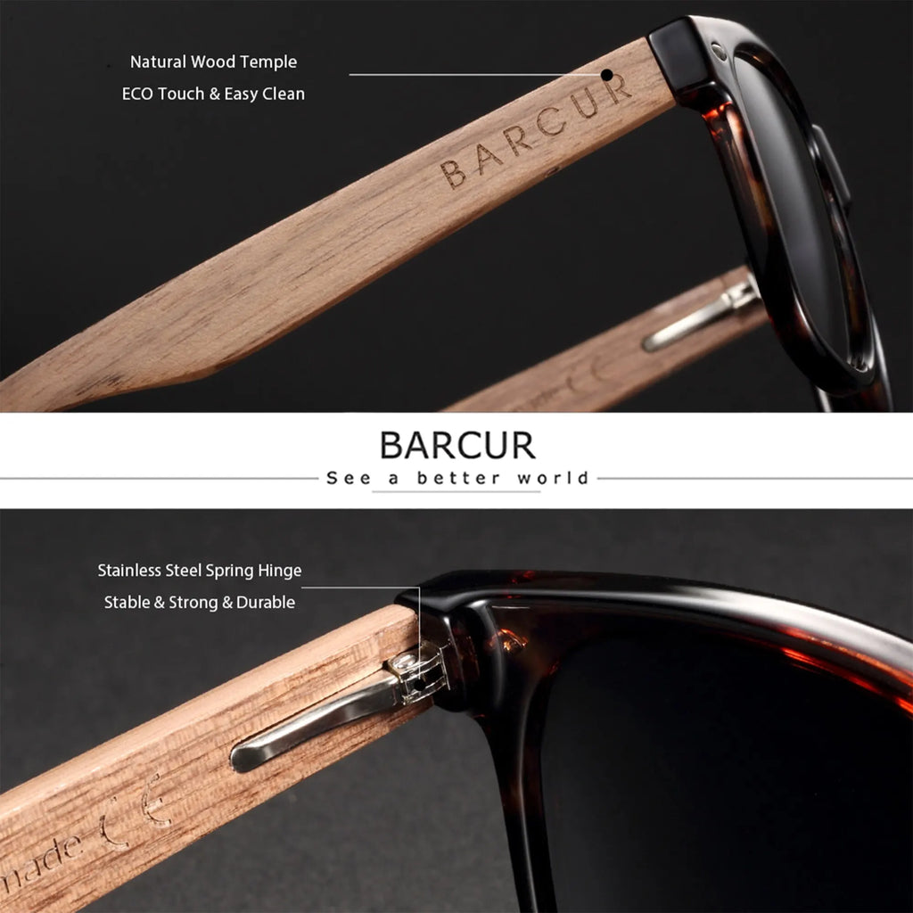 BARCUR Natural Wooden Polarized Sunglasses | Black Walnut UV400 Men's Eyewear