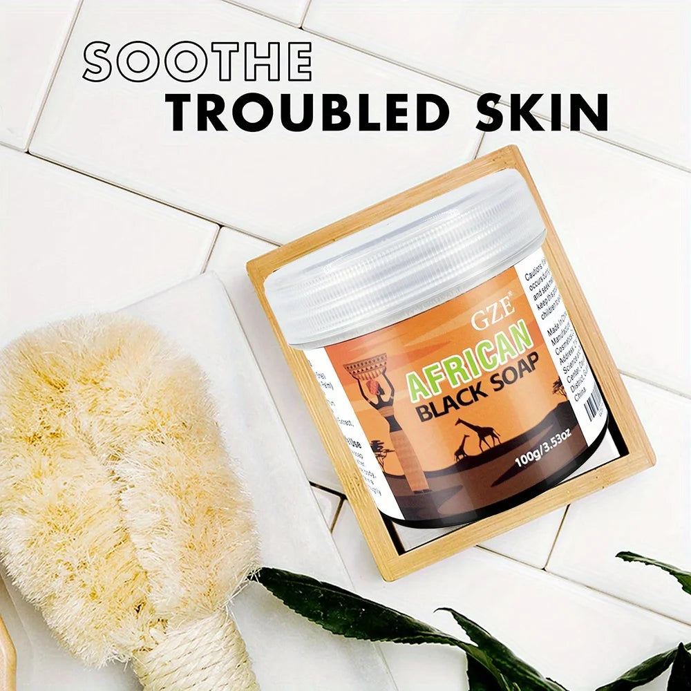 GZE African Black Soap 3-in-1 – Face, Hair & Body Cleanser with Natural Ingredients, 100g