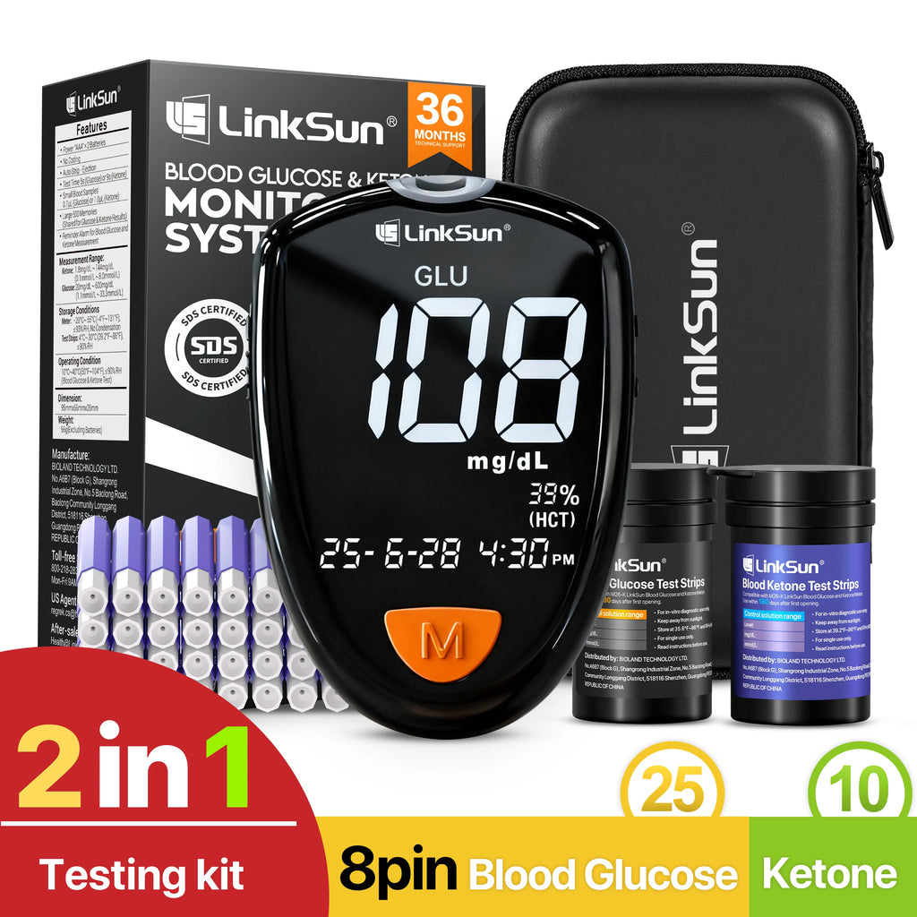 Blood Glucose & Ketone Testing Kit – 2-in-1 Monitor with 25 Glucose + 10 Ketone Strips