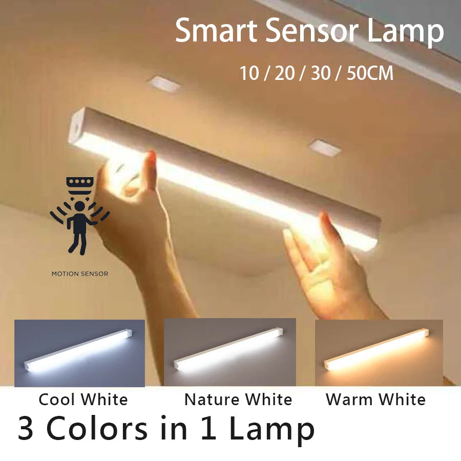 Wireless Motion Sensor LED Bar Light – USB-C Rechargeable, Magnetic Cabinet Lamp, 3 Color Temps, 4 Sizes