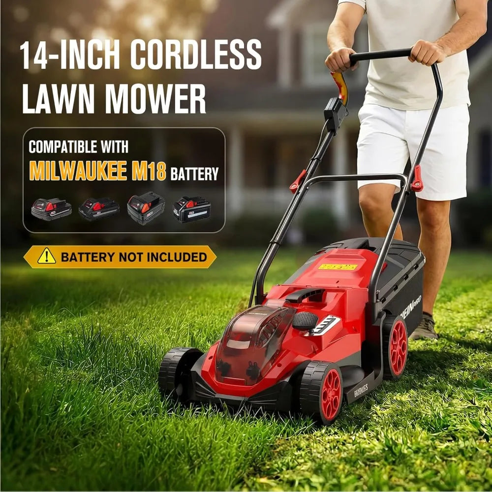 14-Inch Cordless Brushless Push Mower | 2-in-1 Mulching & Bagging, 5-Position Height, Milwaukee M18 Compatible (Tool Only)