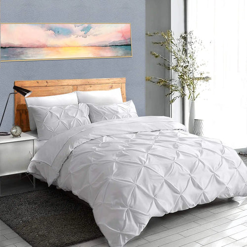 100% Egyptian Cotton Pinch Pleated Duvet Cover Set – 3-Piece with Zipper & Corner Ties, Queen & King