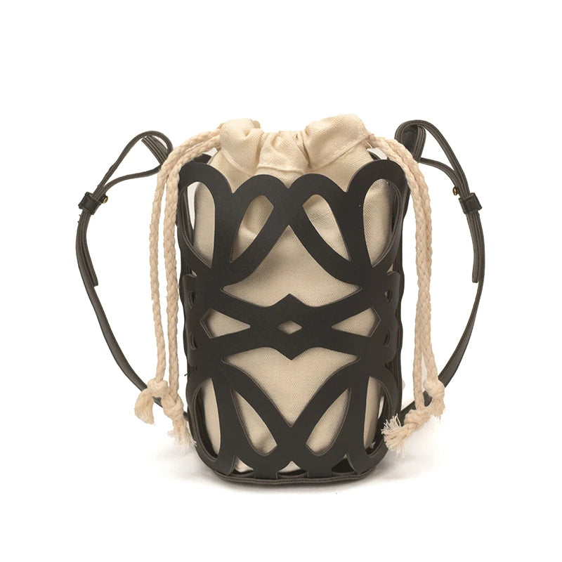 Brilliant Fish Hollow Out Drawstring Mini Bucket Crossbody Bag – Adjustable Strap Shoulder Bag for Women