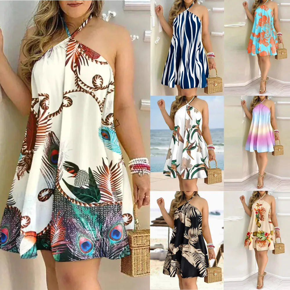Floral Print Halter Neck Backless Boho Dress – Spring & Summer Women's Casual Dress