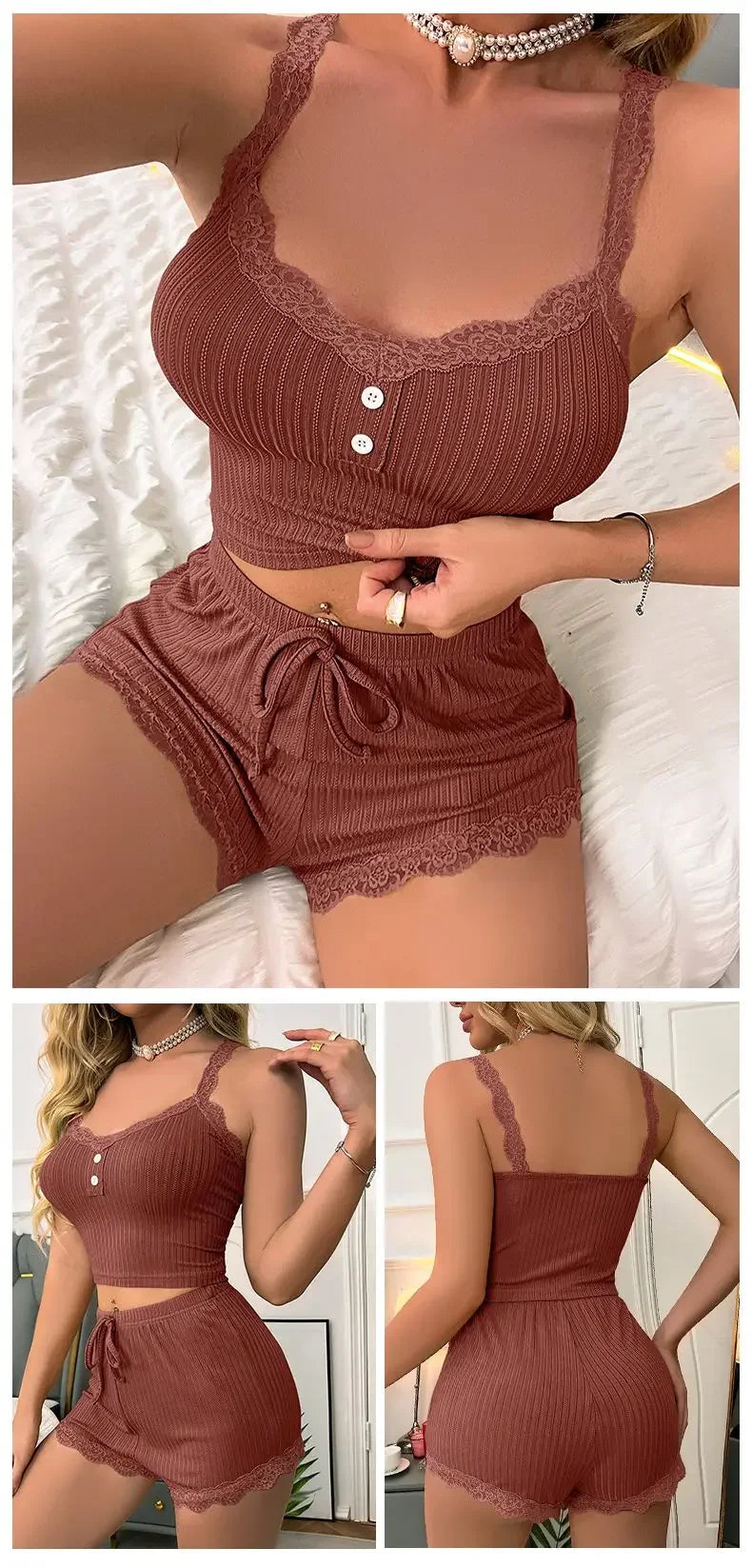 Women's Summer Pajama Set | Sexy Sleepwear Cami Top & Trousers Lounge Suit