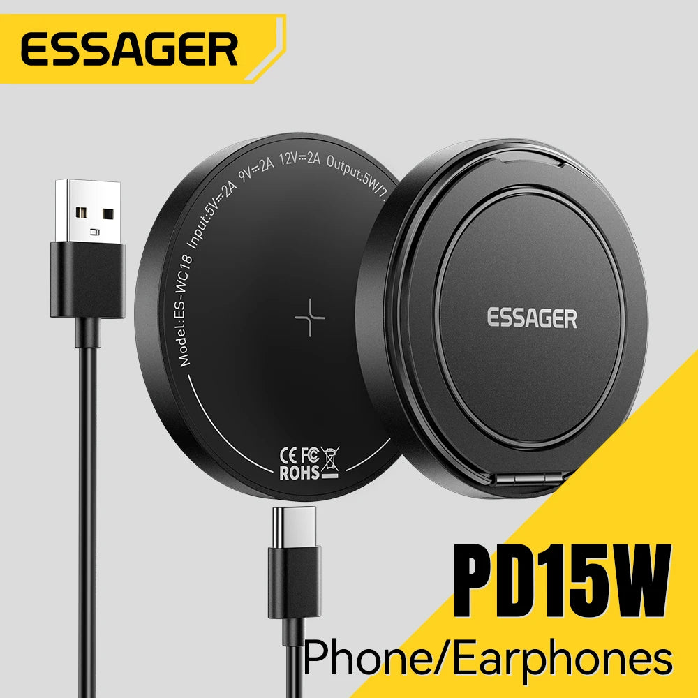 Essager 15W Magnetic Wireless Charger Pad – Fast Charging Stand for iPhone 12–17 & AirPods