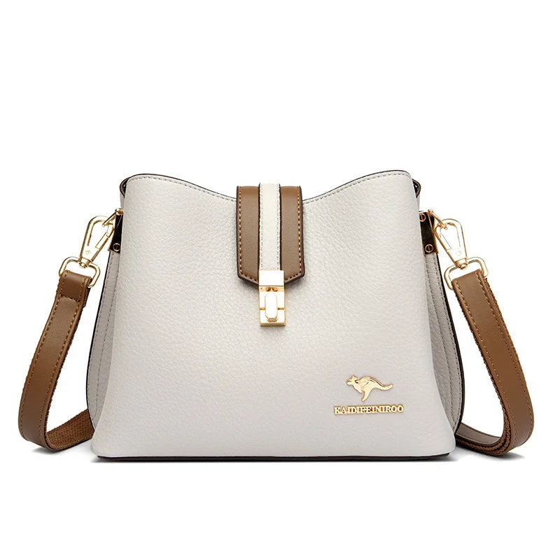 KMFFLY Patchwork Lock Square Shoulder Crossbody Bag – High Capacity PU Leather Handbag for Women