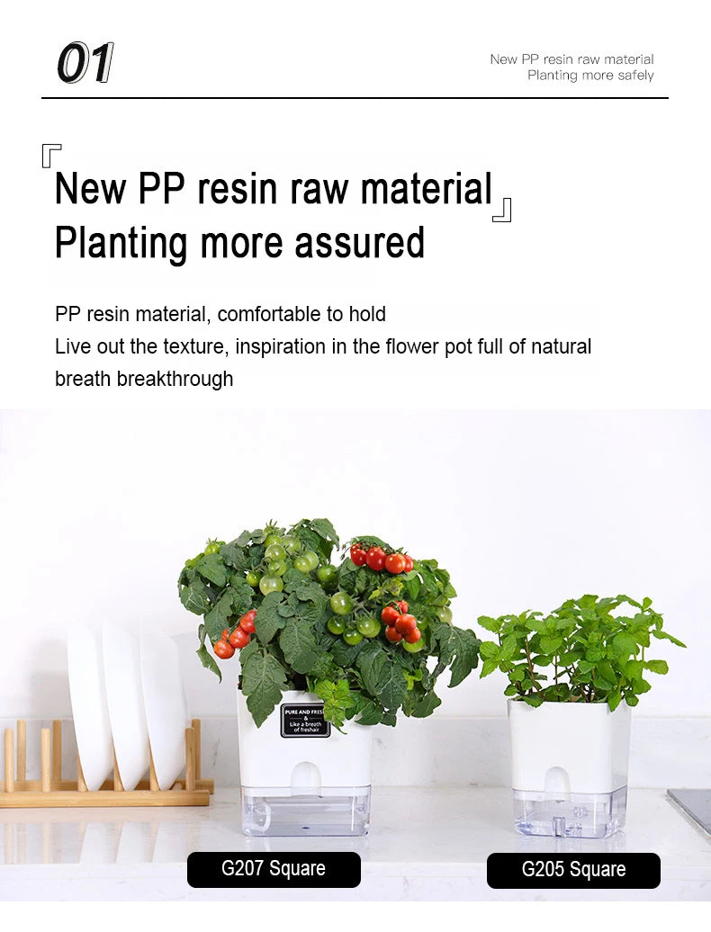 Double-Deck Self-Watering Planter Pot — Magnetic Plastic with Cotton Wick for Indoor & Garden Use
