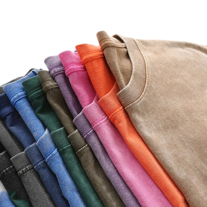 Men's Heavy Cotton Vintage Washed T-Shirt — Oversized Short Sleeve Streetwear