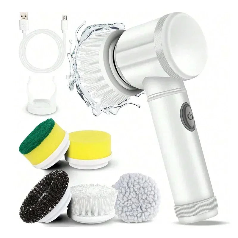 Cordless Spin Scrubber 5-in-1 – USB Rechargeable Electric Cleaning Brush for Bathroom, Kitchen & Tile