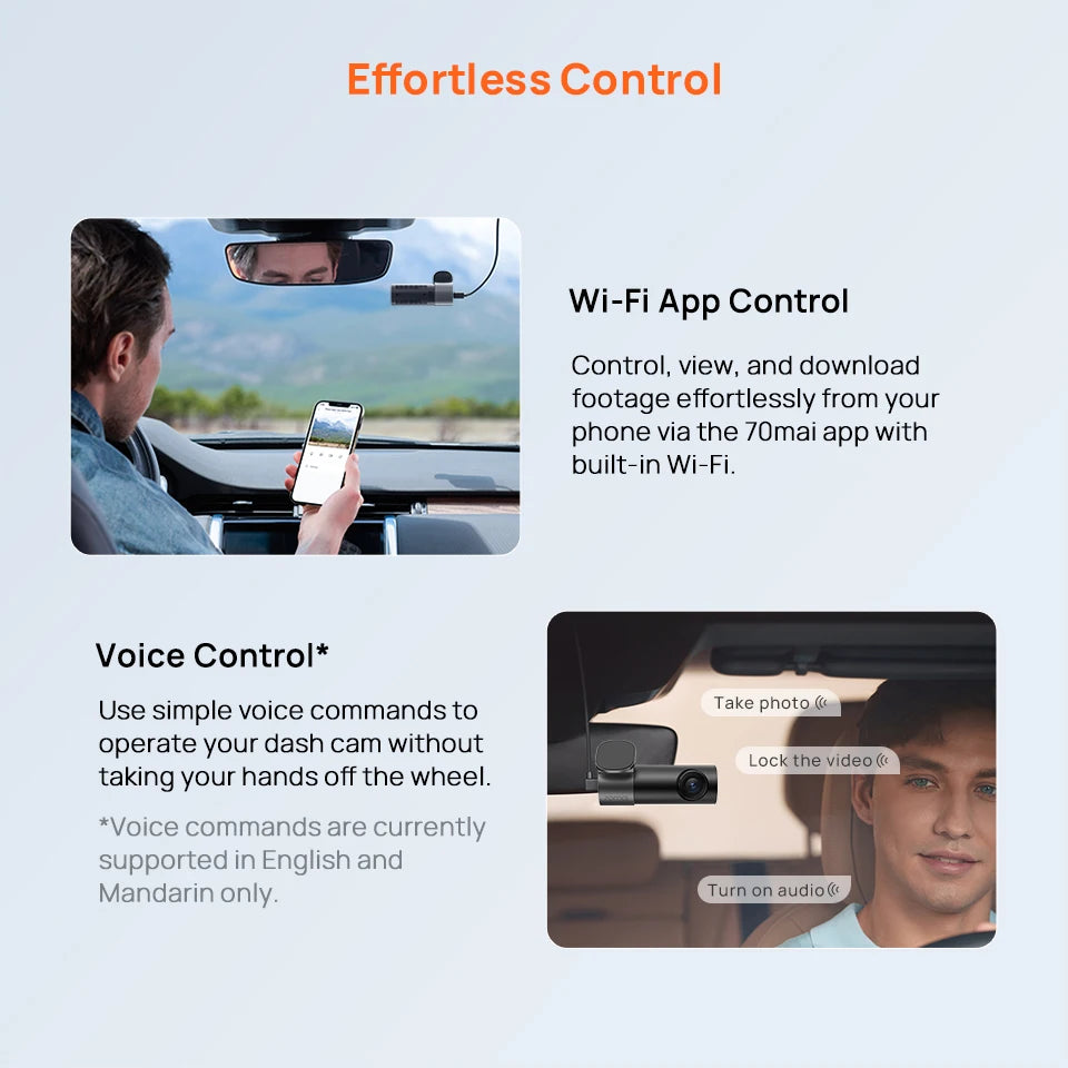70mai M310 Plus 2K Dash Cam – 1440P QHD, 143° FOV, Voice Control, 24H Parking Guard, Night Vision