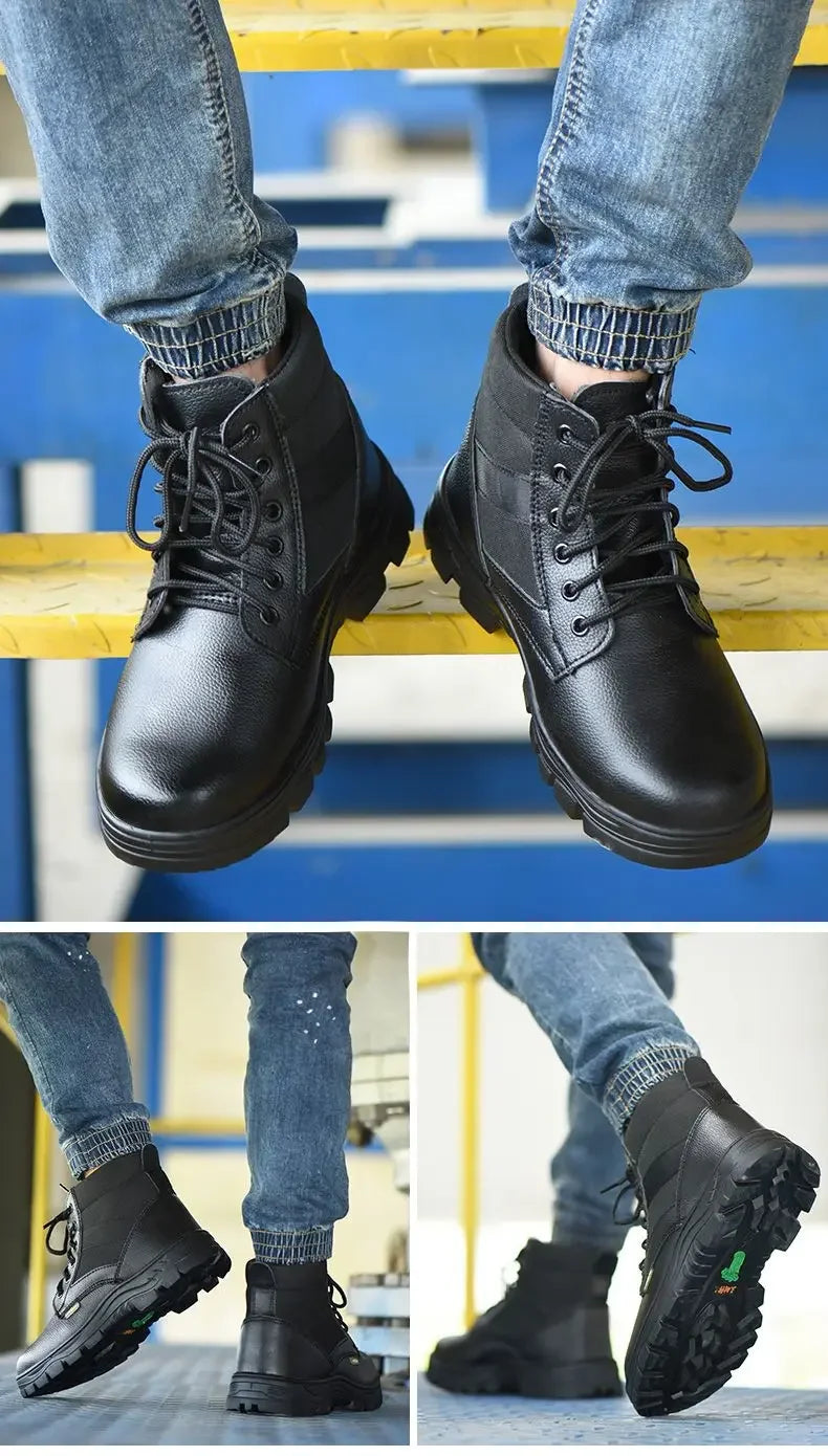 Men's Retro Leather Ankle Boots — Lace-Up Microfiber Business Booties with Rubber Sole