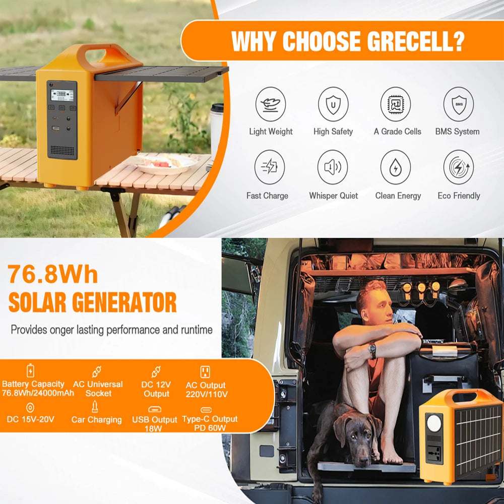 jsdsolar 100W Portable Solar Power Station — AC 110V/220V LiFePO4 Power Bank UPS for Camping & Outdoor