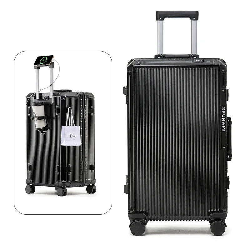 sushimu Suitcase Wide Handle Travel Suitcase Men 20 24 26 Carry-On Luggage Women PC Aluminum Frame Trolley Case