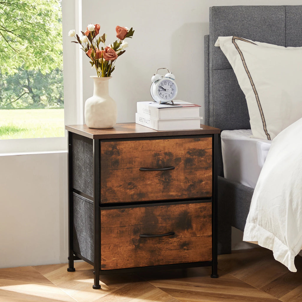 JHK Nightstand & Bedside Table – 2 Fabric Drawers, Storage Cabinet for Bedroom, Coffee & Sofa Side Table
