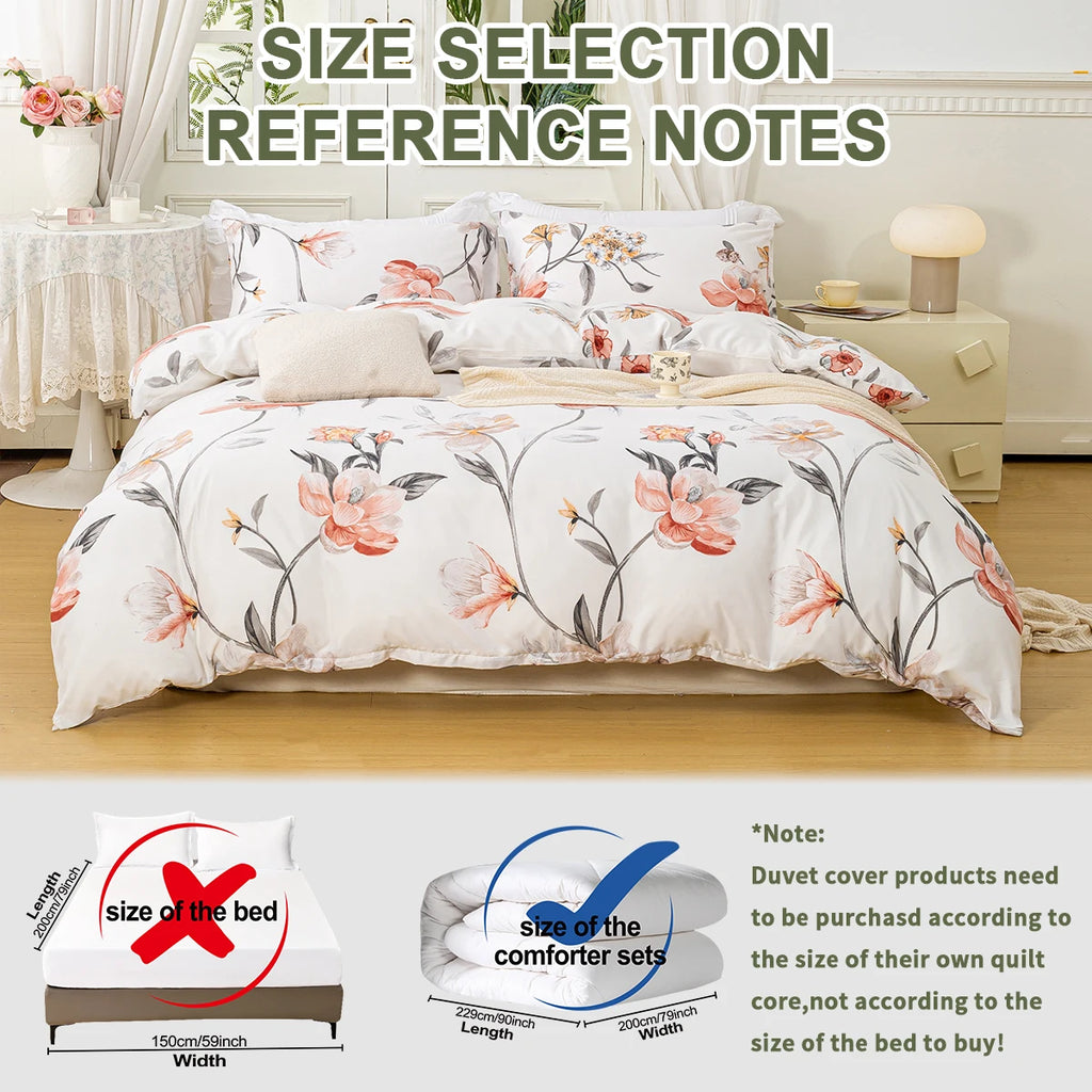 Leaf Floral Print Duvet Cover Set – Soft 3-Piece Bedding with 2 Pillowcases, 2 Colors & 11 Sizes