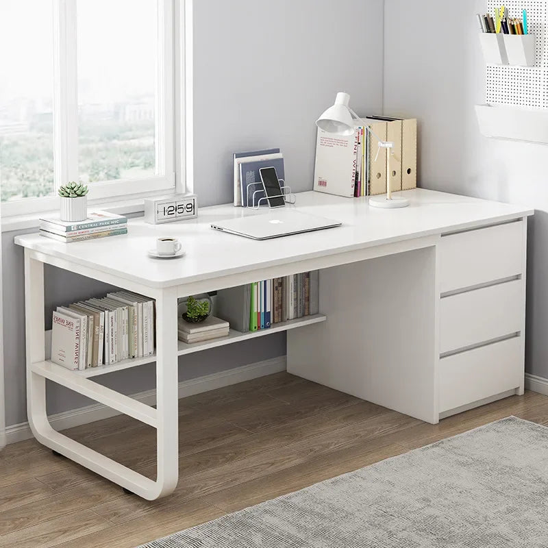 Modern Desk with Integrated Bookshelf — Student Writing Desk, Home Computer Desk & Bedroom Study Table